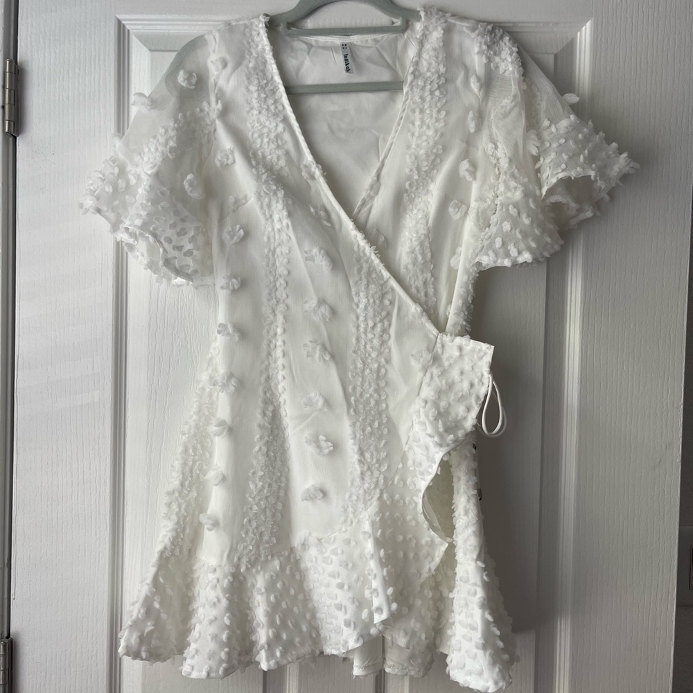 Petal & Pup White Mini V-Neck Dress